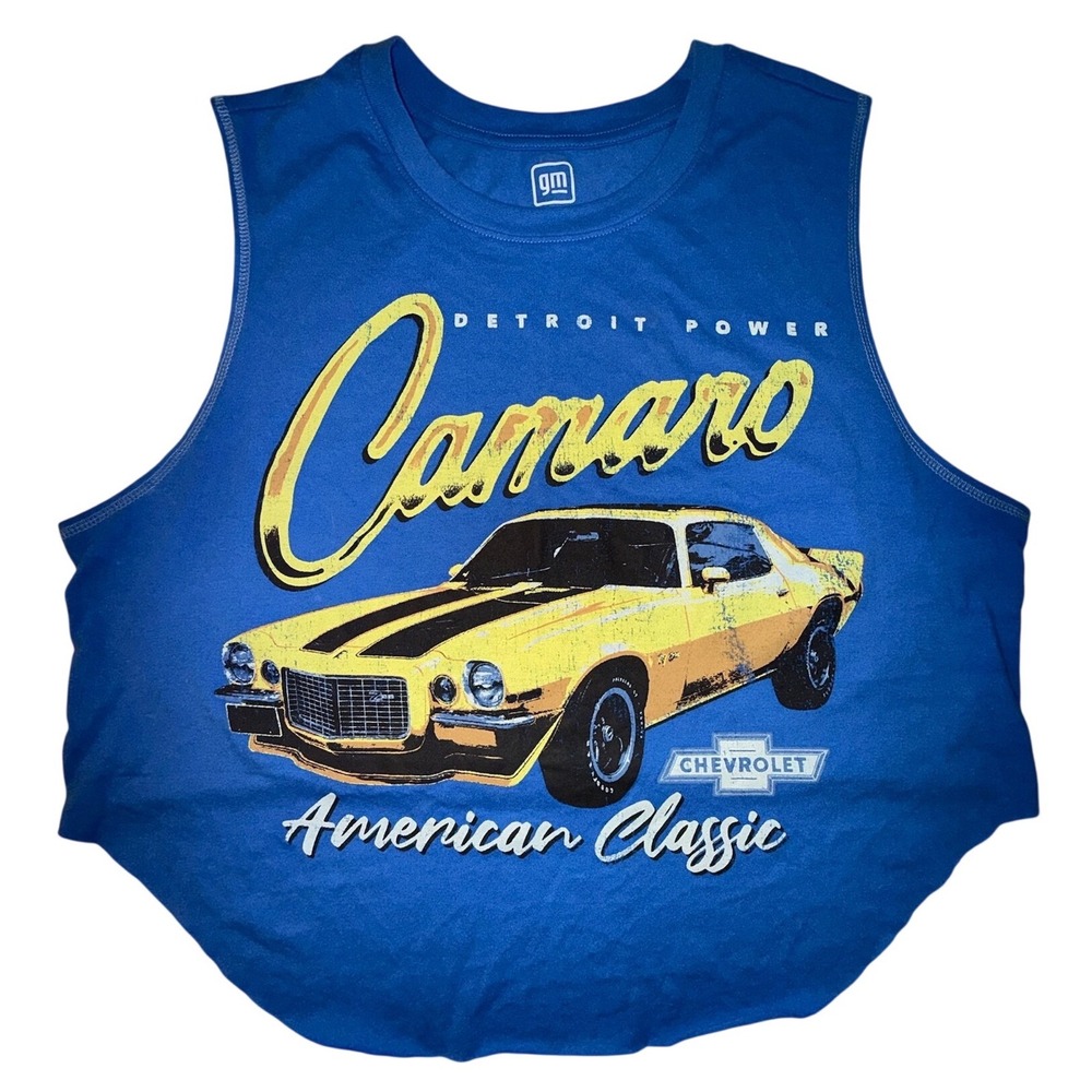 GM Chevrolet Camaro Muscle Car Graphic Tank Top Blue XXL High Low Raw Hem